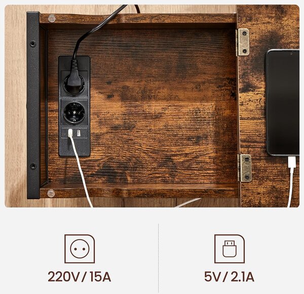 SONGMICS Odkladací stolík Vasagle Laurin s USB portami hnedý/čierny