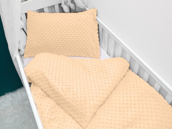 Biante Detské posteľné obliečky do postieľky Minky 3D bodky MKP-006 Svetlo marhuľové Do postieľky 90x140 a 40x60 cm