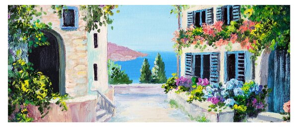 Obraz - Grécka ulička, olejomaľba (120x50 cm)