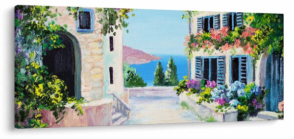 Obraz - Grécka ulička, olejomaľba (120x50 cm)