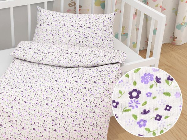 Biante Detské bavlnené posteľné obliečky do postieľky Sandra SA-067 Drobné fialové kvietky Do postieľky 90x130 a 40x60 cm