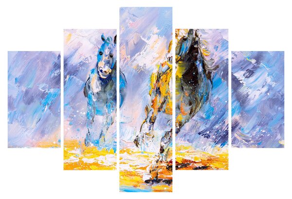 Obraz bežiacich koňov, olejomaľba (150x105 cm)