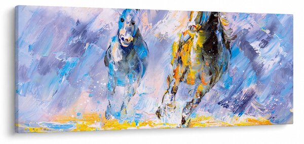 Obraz bežiacich koňov, olejomaľba (120x50 cm)