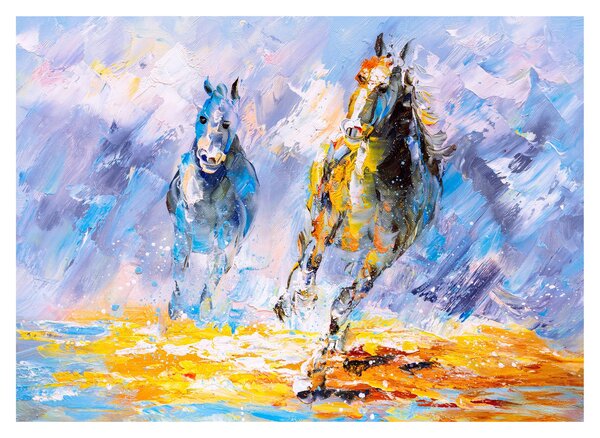 Obraz bežiacich koňov, olejomaľba (70x50 cm)