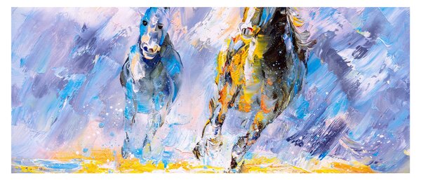 Obraz bežiacich koňov, olejomaľba (120x50 cm)