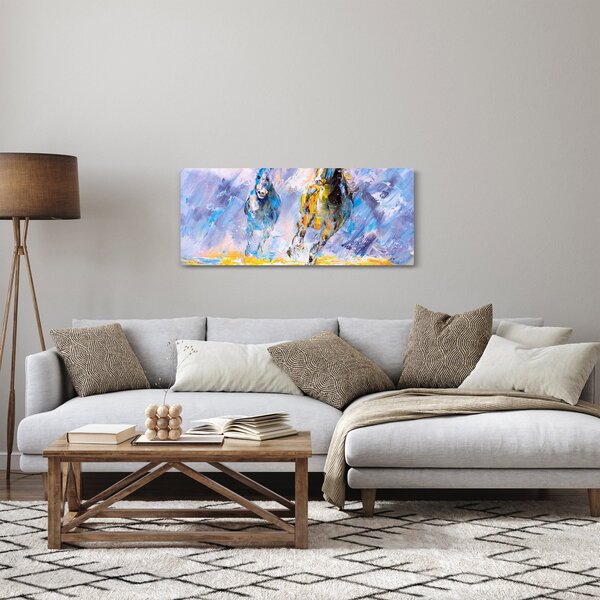 Obraz bežiacich koňov, olejomaľba (120x50 cm)