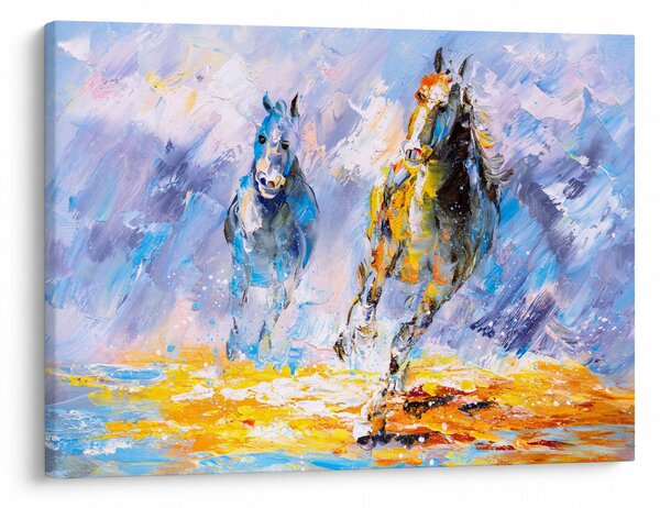 Obraz bežiacich koňov, olejomaľba (70x50 cm)