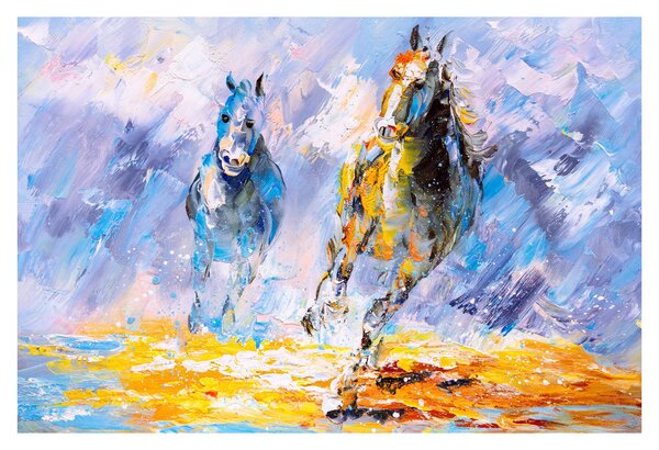 Obraz bežiacich koňov, olejomaľba (90x60 cm)