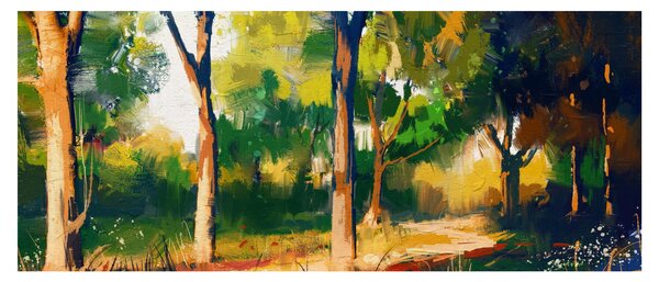 Obraz lesa v letnom slnku, maľba (120x50 cm)