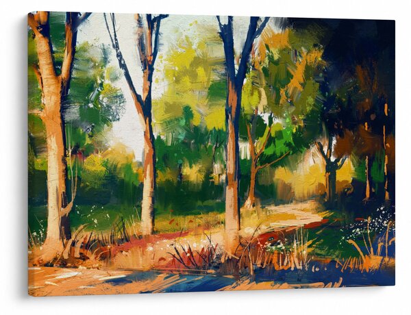Obraz lesa v letnom slnku, maľba (70x50 cm)