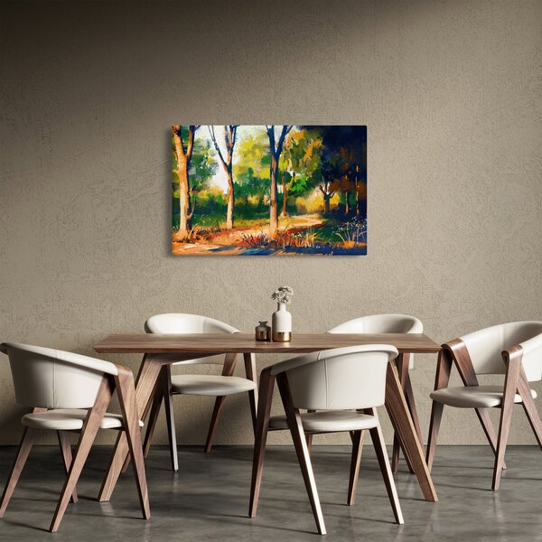 Obraz lesa v letnom slnku, maľba (90x60 cm)