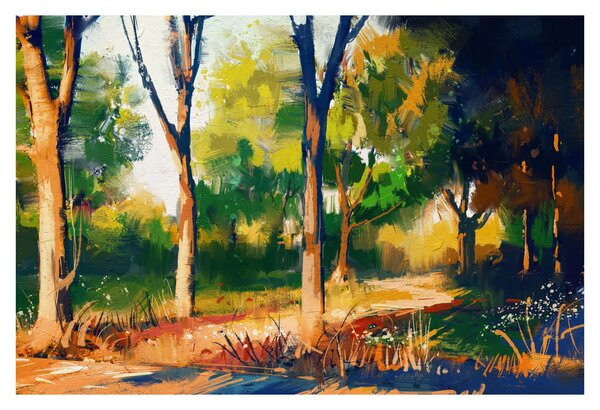 Obraz lesa v letnom slnku, maľba (90x60 cm)