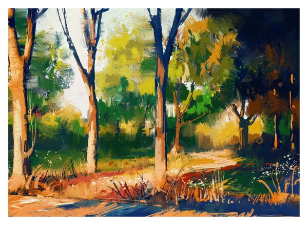 Obraz lesa v letnom slnku, maľba (70x50 cm)