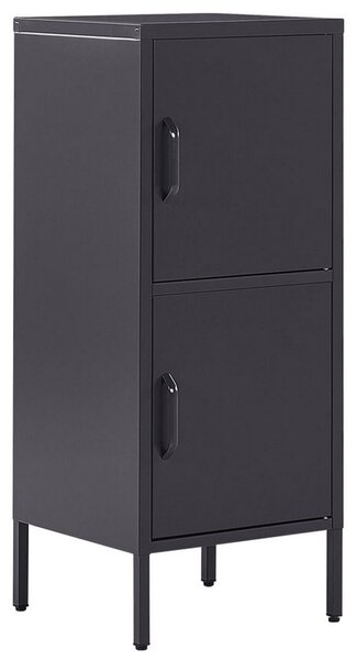 Vysoká skrinka čierna ocel 40 x 40 x 102 cm s 2 dverami 4 úložné priehradky 2 úchyty kancelária obývačka spálňa kúpeľňa hala chodba