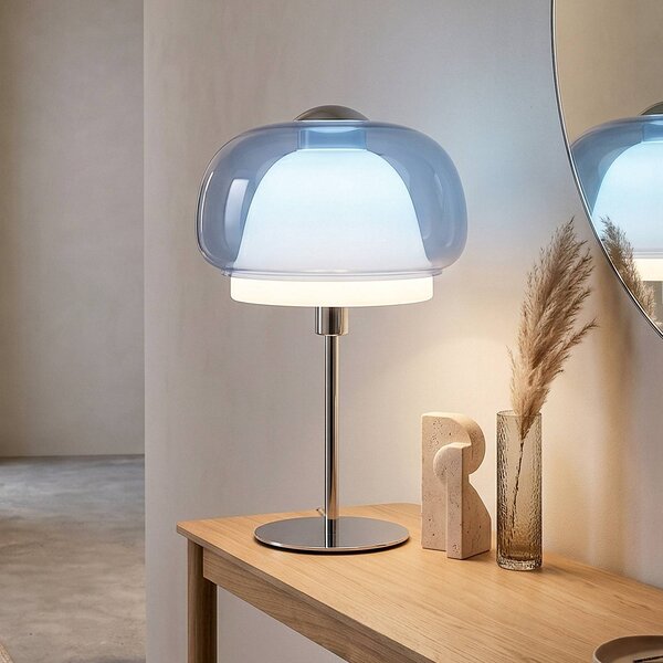 EGLO Stolová lampa Belomontejo, modro-priehľadná, sklo, E27, Modrá, Obývacia izba / jedáleň, kov, Štýl mladých, Stojacie svietidlo