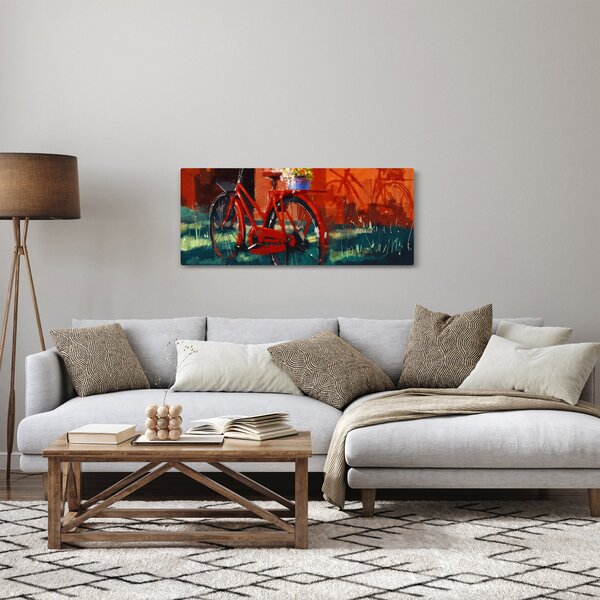 Obraz červeného kolesa, akrylová maľba (120x50 cm)