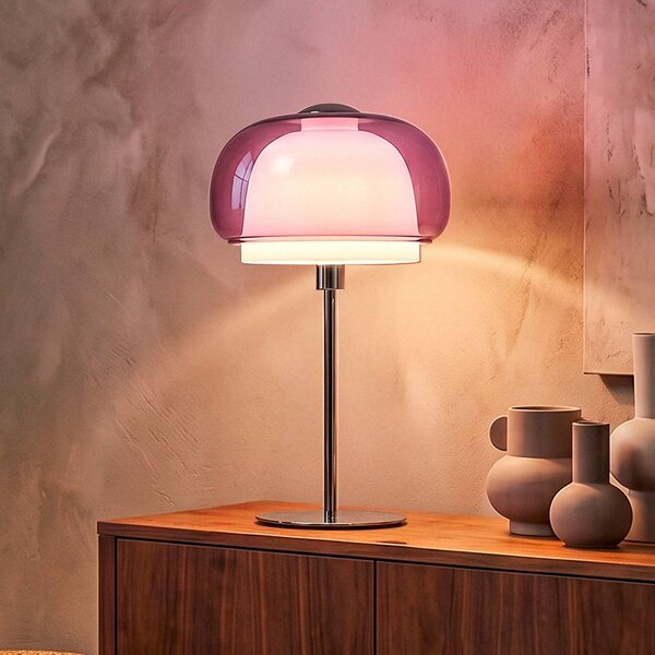EGLO Stolová lampa Belomontejo, ružovo-priehľadná, sklo, E27, Fialová / ružová, Obývacia izba / jedáleň, kov, Štýl mladých, Stojacie svietidlo