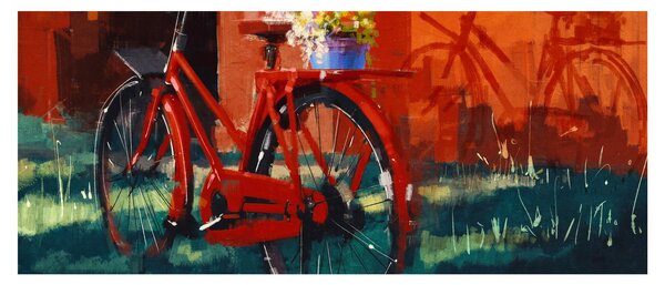Obraz červeného kolesa, akrylová maľba (120x50 cm)