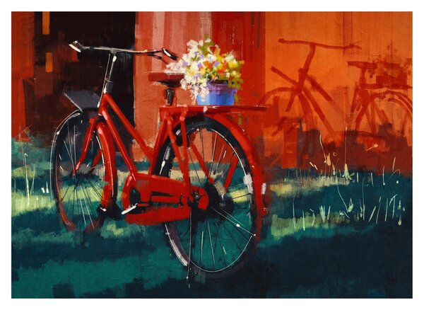 Obraz červeného kolesa, akrylová maľba (70x50 cm)