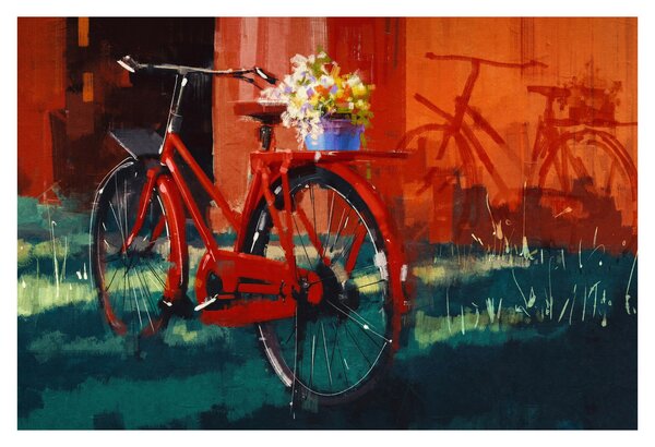 Obraz červeného kolesa, akrylová maľba (90x60 cm)
