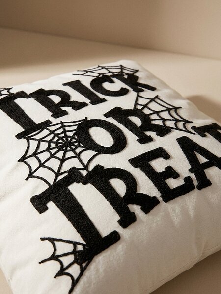 Sinsay - Halloweenská dekoratívna obliečka na vankúš s nápisom a motívom pavučiny - biela