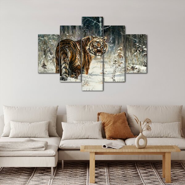 Obraz - Tiger v zasneženom lese, olejomaľba (150x105 cm)