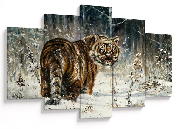 Obraz - Tiger v zasneženom lese, olejomaľba (150x105 cm)