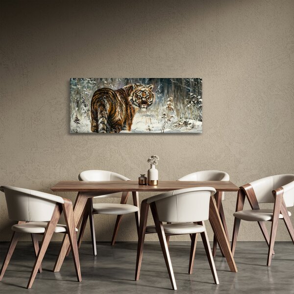 Obraz - Tiger v zasneženom lese, olejomaľba (120x50 cm)