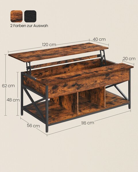 KONFERENČNÝ STOLÍK, sivohnedá, čierna, kov, kompozitné drevo, 120/48-62/60 cm MID.YOU - Stolíky do obývačky, Online Only