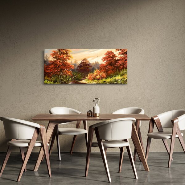 Obraz rieky v jesennej krajine, olejomaľba (120x50 cm)