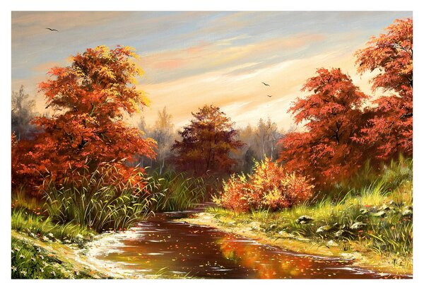 Obraz rieky v jesennej krajine, olejomaľba (90x60 cm)