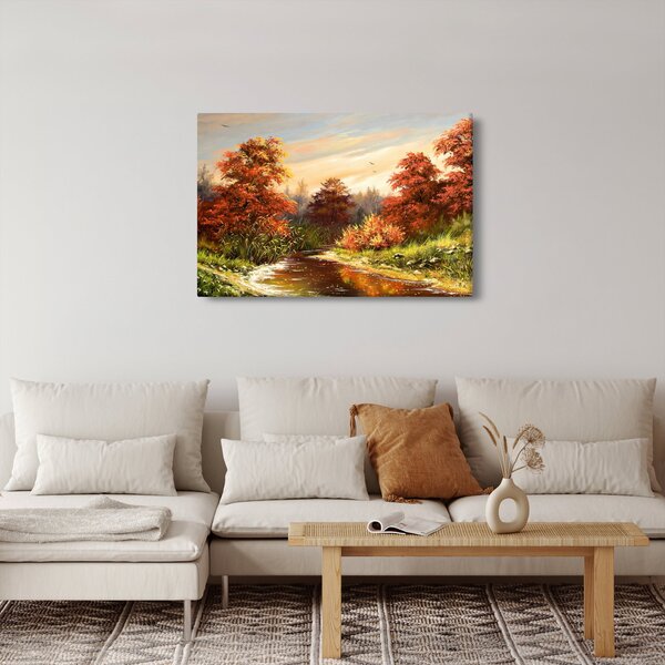 Obraz rieky v jesennej krajine, olejomaľba (90x60 cm)
