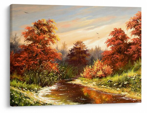 Obraz rieky v jesennej krajine, olejomaľba (70x50 cm)