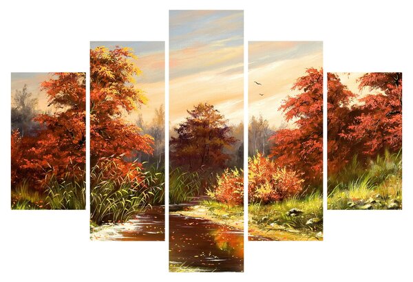 Obraz rieky v jesennej krajine, olejomaľba (150x105 cm)