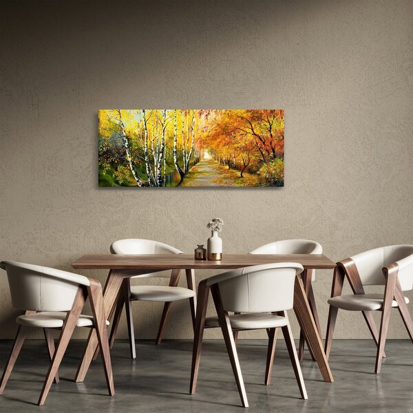 Obraz - Romantická alej pozdĺž vody, olejomaľba (120x50 cm)