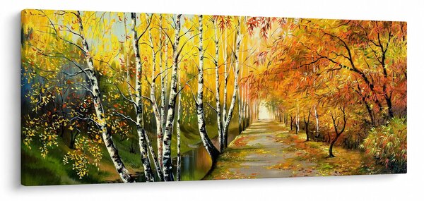 Obraz - Romantická alej pozdĺž vody, olejomaľba (120x50 cm)