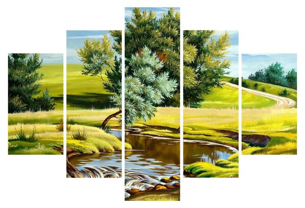 Obraz - Rieka medzi lúkami, olejomaľba (150x105 cm)