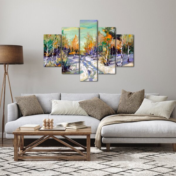 Obraz - Zasnežená cesta lesom, olejomaľba (150x105 cm)