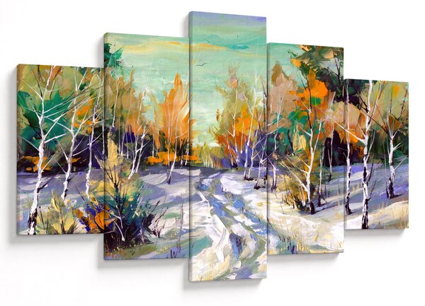 Obraz - Zasnežená cesta lesom, olejomaľba (150x105 cm)