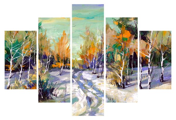 Obraz - Zasnežená cesta lesom, olejomaľba (150x105 cm)