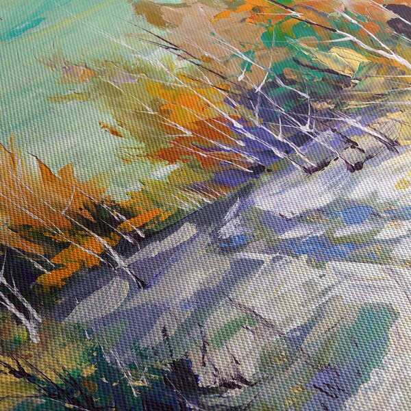Obraz - Zasnežená cesta lesom, olejomaľba (120x50 cm)