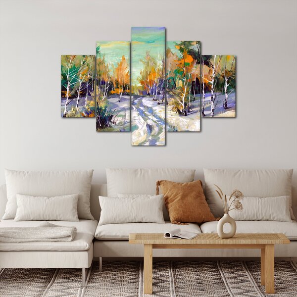 Obraz - Zasnežená cesta lesom, olejomaľba (150x105 cm)