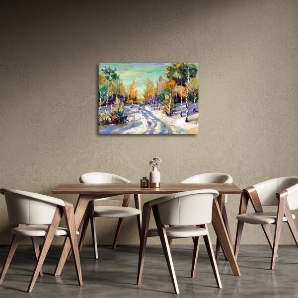 Obraz - Zasnežená cesta lesom, olejomaľba (70x50 cm)