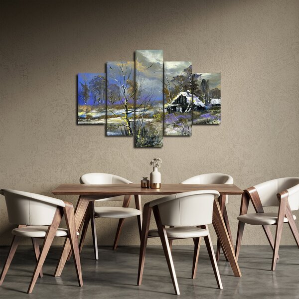 Obraz chalúpky v zimnej krajine, olejomaľba (150x105 cm)