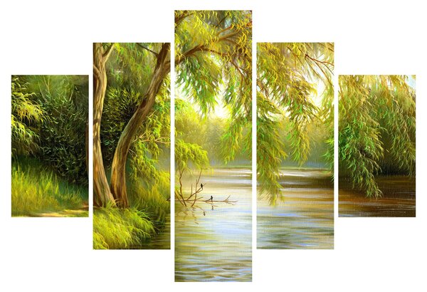 Obraz - Vŕba pri jazere, olejomaľba (150x105 cm)