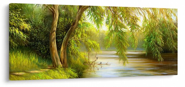 Obraz - Vŕba pri jazere, olejomaľba (120x50 cm)