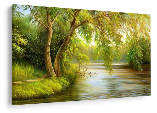 Obraz - Vŕba pri jazere, olejomaľba (90x60 cm)