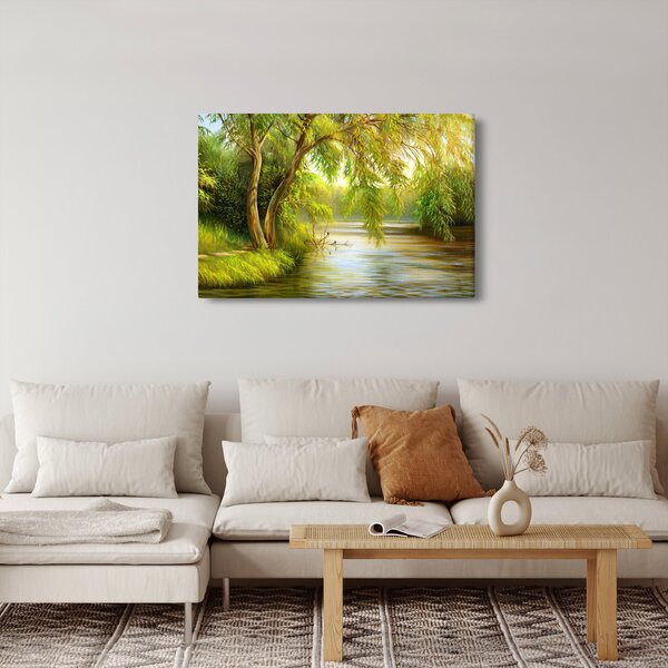Obraz - Vŕba pri jazere, olejomaľba (90x60 cm)