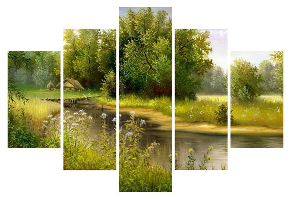 Obraz - Rieka pri lese, olejomaľba (150x105 cm)