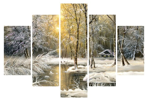 Obraz - Chalúpka v lese, olejomaľba (150x105 cm)